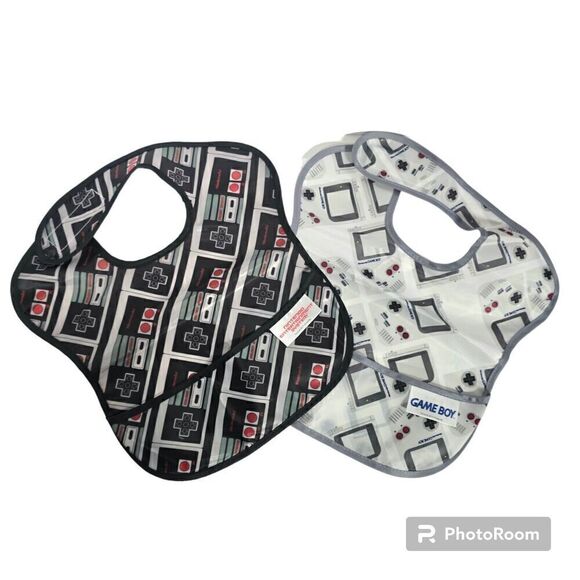 Nintendo Bumkins Baby Superbib  NES Gameboy Waterproof Bibs‎ Pack Of 2 Gamer - Picture 1 of 10